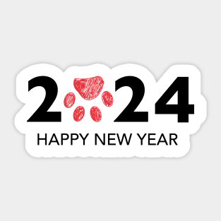 2024 text with doodle red paw print Sticker